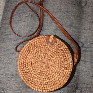 Woven wicker circle purse